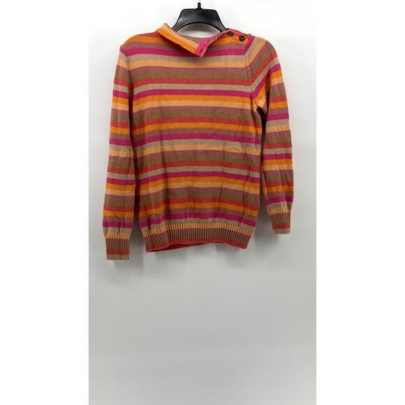 LIZ CLAIBORNE Women's Pink-Orange Striped Knit Button Mock-Neck Sweater SZ M - Picture 1 of 10
